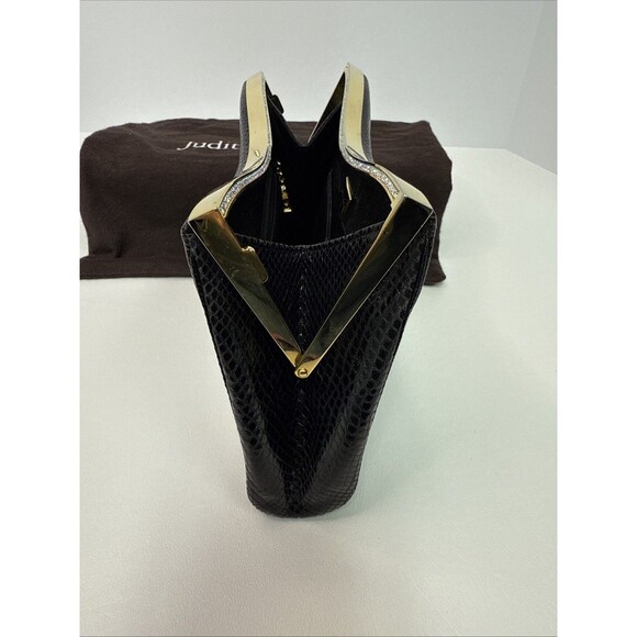 Judith Leiber Black Lizard Snakeskin Leather Rhinestone Clutch Bag Comb Vintage - Picture 12 of 16